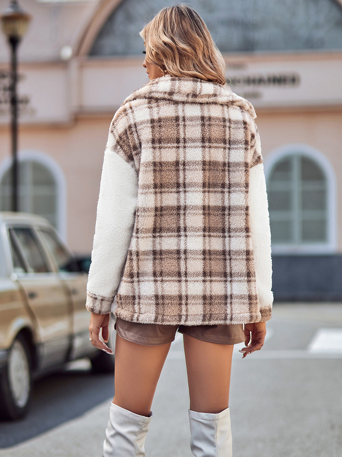 Plaid Dropped Shoulder Teddy Jacket *IN STOCK*