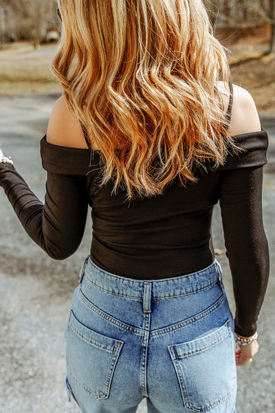 Cutout Cold-Shoulder Long Sleeve Bodysuit *IN STOCK*