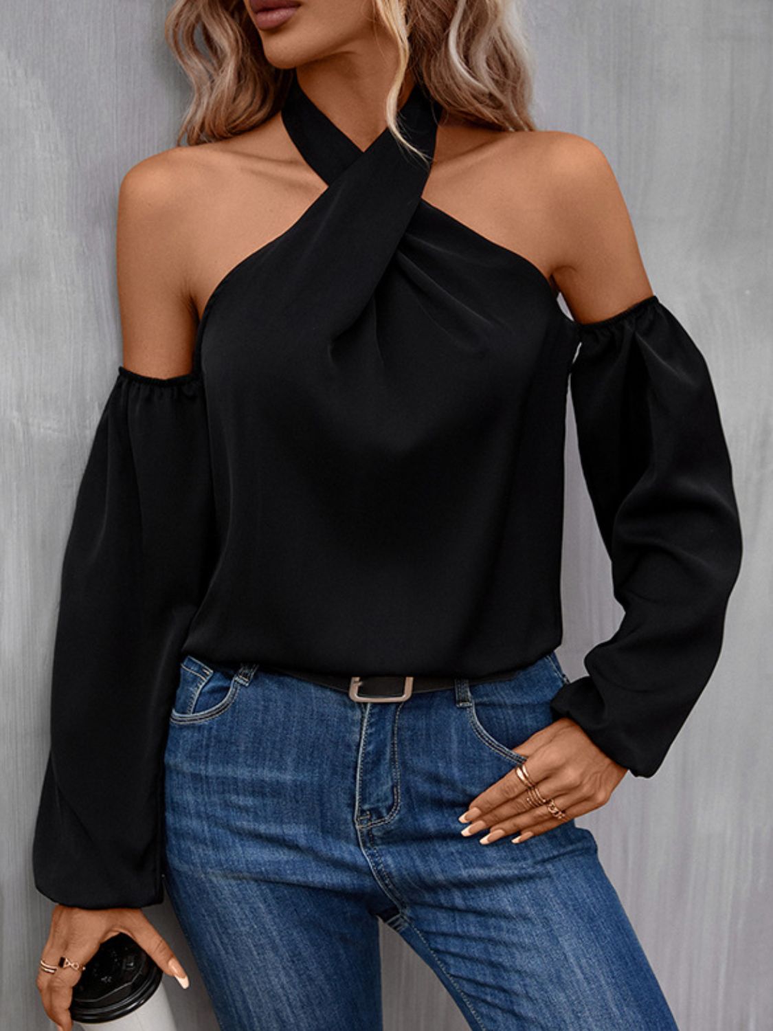 Grecian Cold Shoulder Long Sleeve Blouse *IN STOCK*