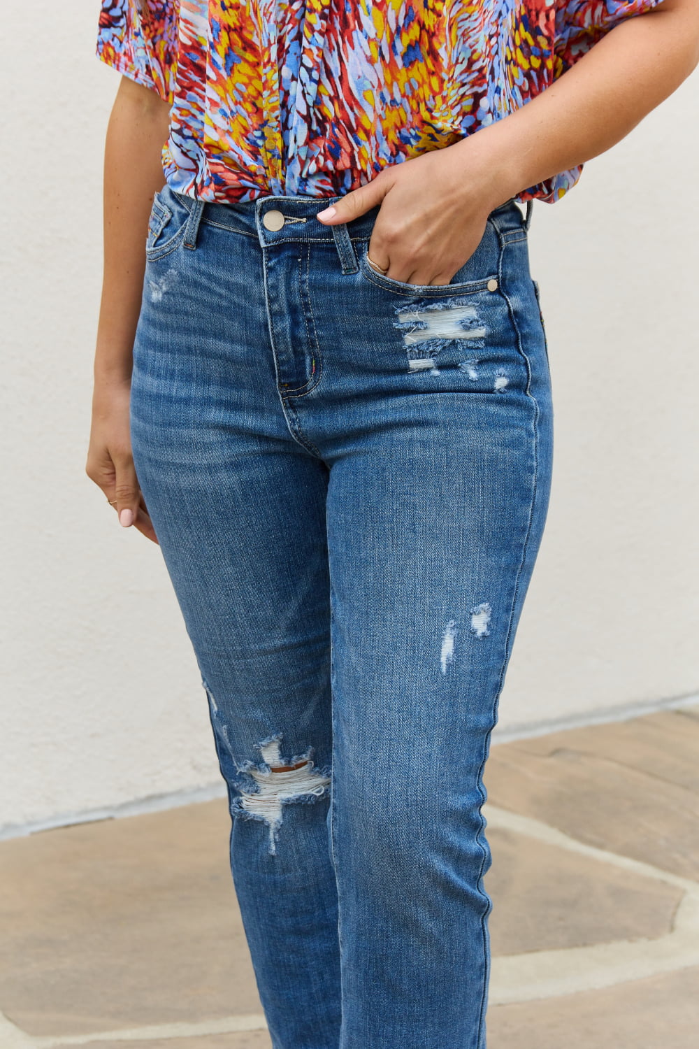 Judy Blue Theresa High Waisted Ankle Distressed Straight Jeans