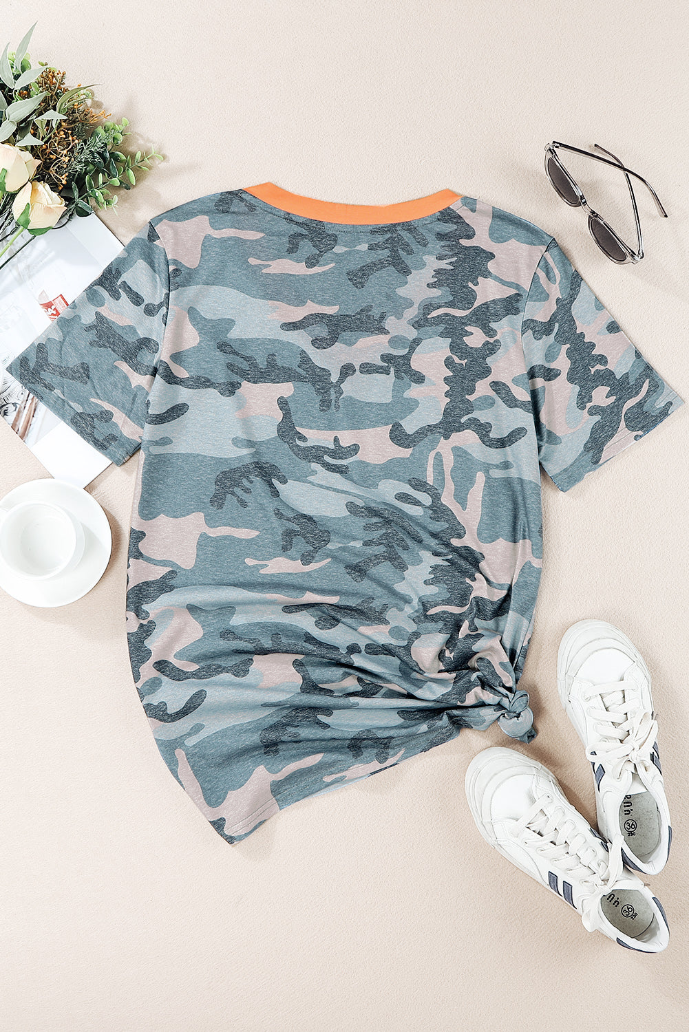 Camouflage Two-Tone V-Neck Tee