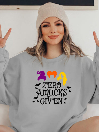 Full Size Round Neck Long Sleeve ZERO AMUCKS GIVEN Graphic Sweatshirt