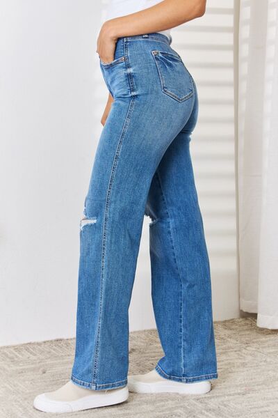 Judy Blue Full High Waist Distressed Straight-Leg Jeans