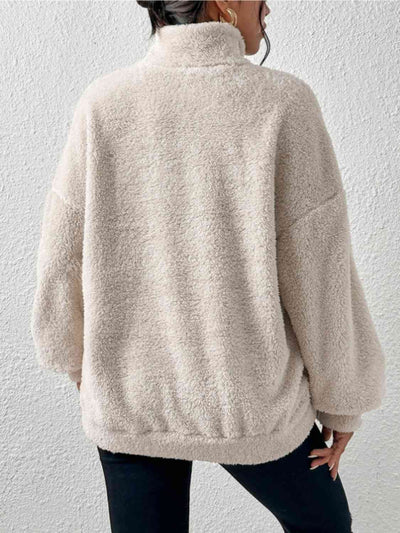 Half Zip Drop Shoulder Sweatshirt with Pocket