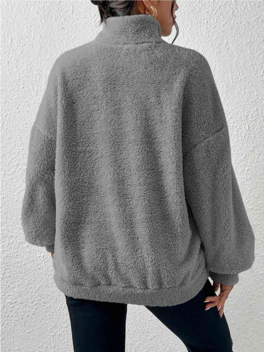 Half Zip Drop Shoulder Sweatshirt with Pocket