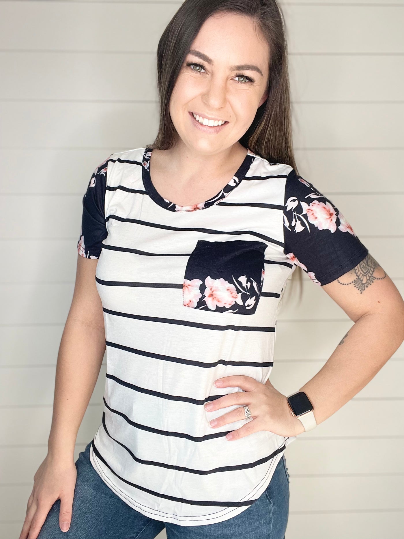 Striped T-Shirt with Patch Pocket